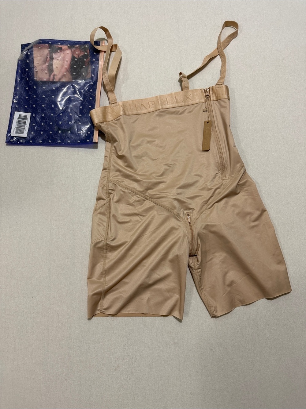 Beige High-Waist Shaping Bodyshort with Adjustable Straps